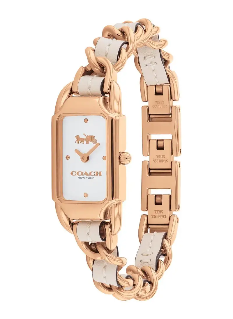 Coach Rectangle Analog Silver White Case Watch - الصورة 3